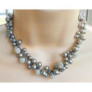 Swarovski Swan Signed Gray Glass Pearl & Crystal C